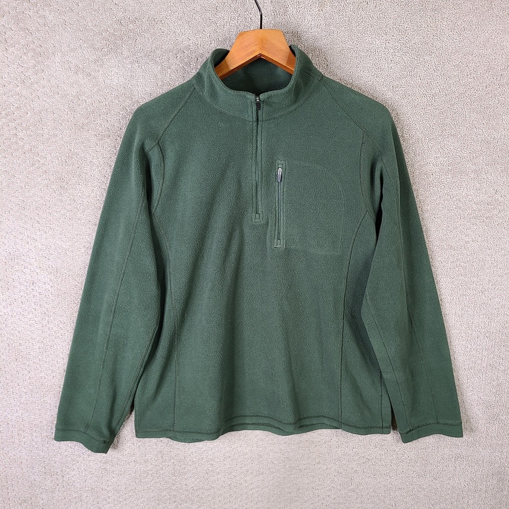 LL Bean Sweater Mens Medium Reg Green Fleece 1/4 Zip‎ Mock Neck Polyester